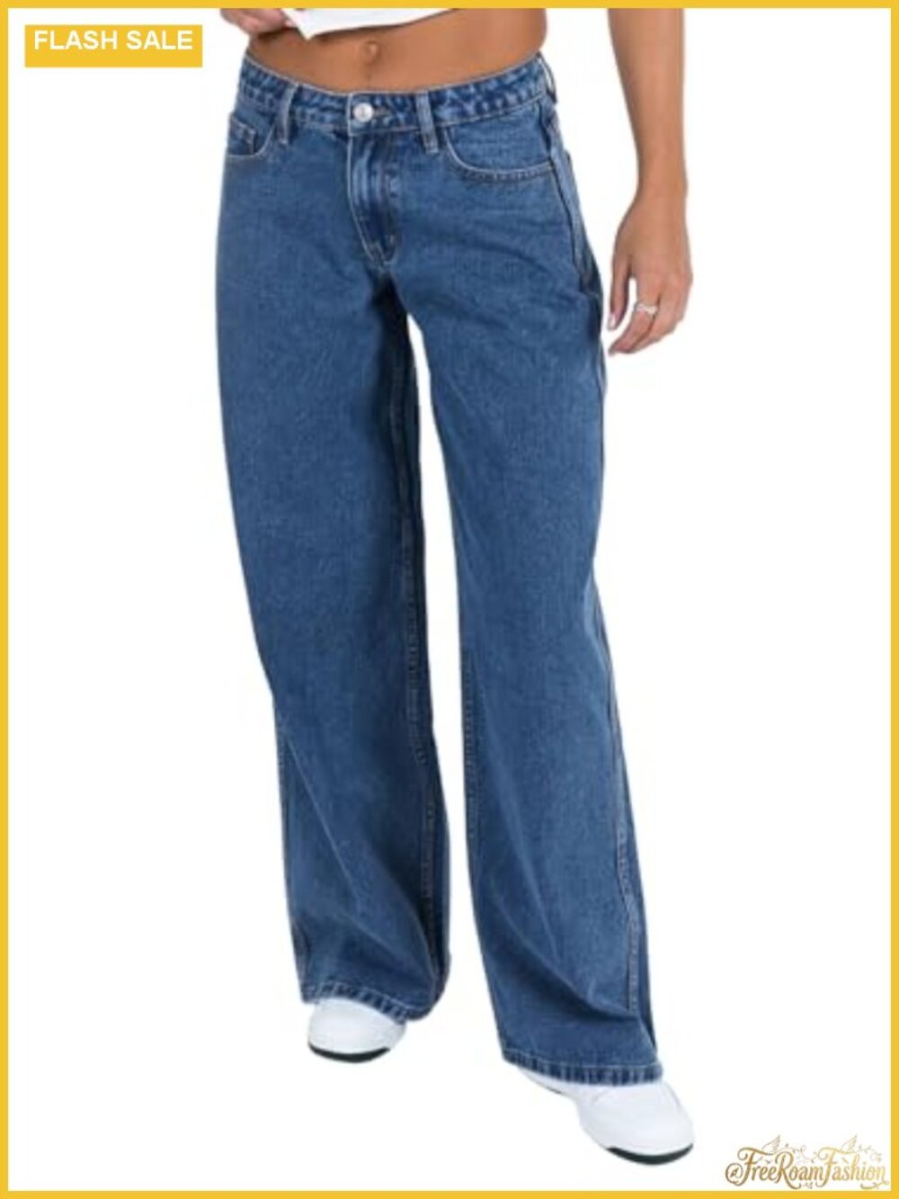Low Rise Wide Leg Jeans 100% Cotton Non-Stretch Denim